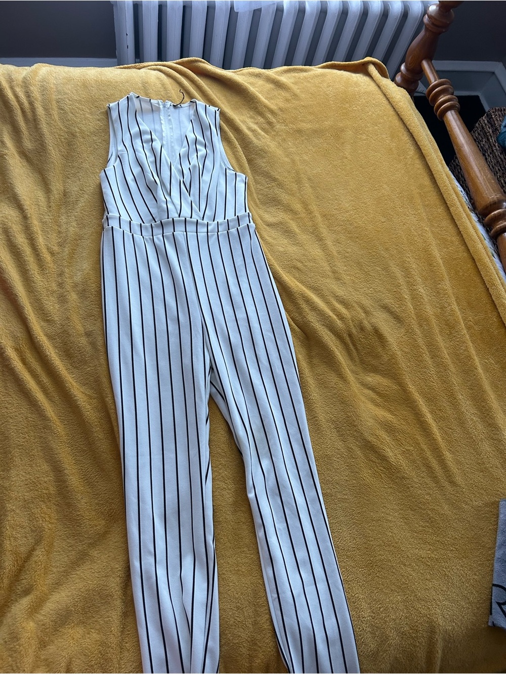 Revamped White Sleeveless V-Neck Pinstripe Jumpsuit